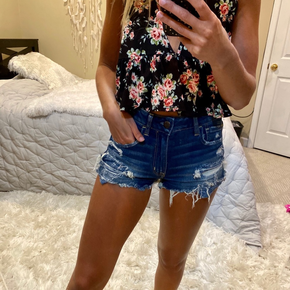 High rise distressed shorts